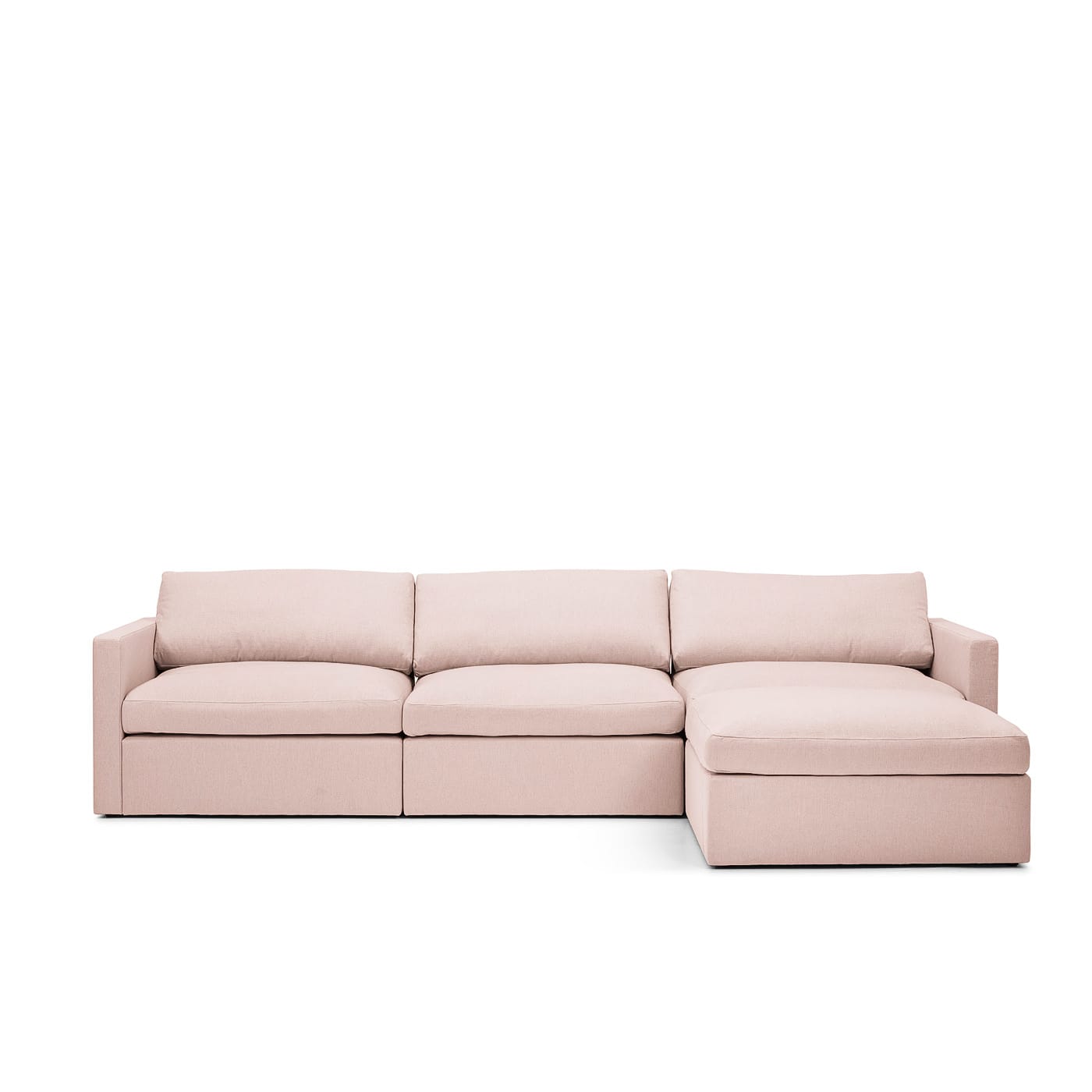 Lucie Grande 3-Sitssoffa (med fotpall) Blush är en modulsoffa i rosa linne från Melimeli