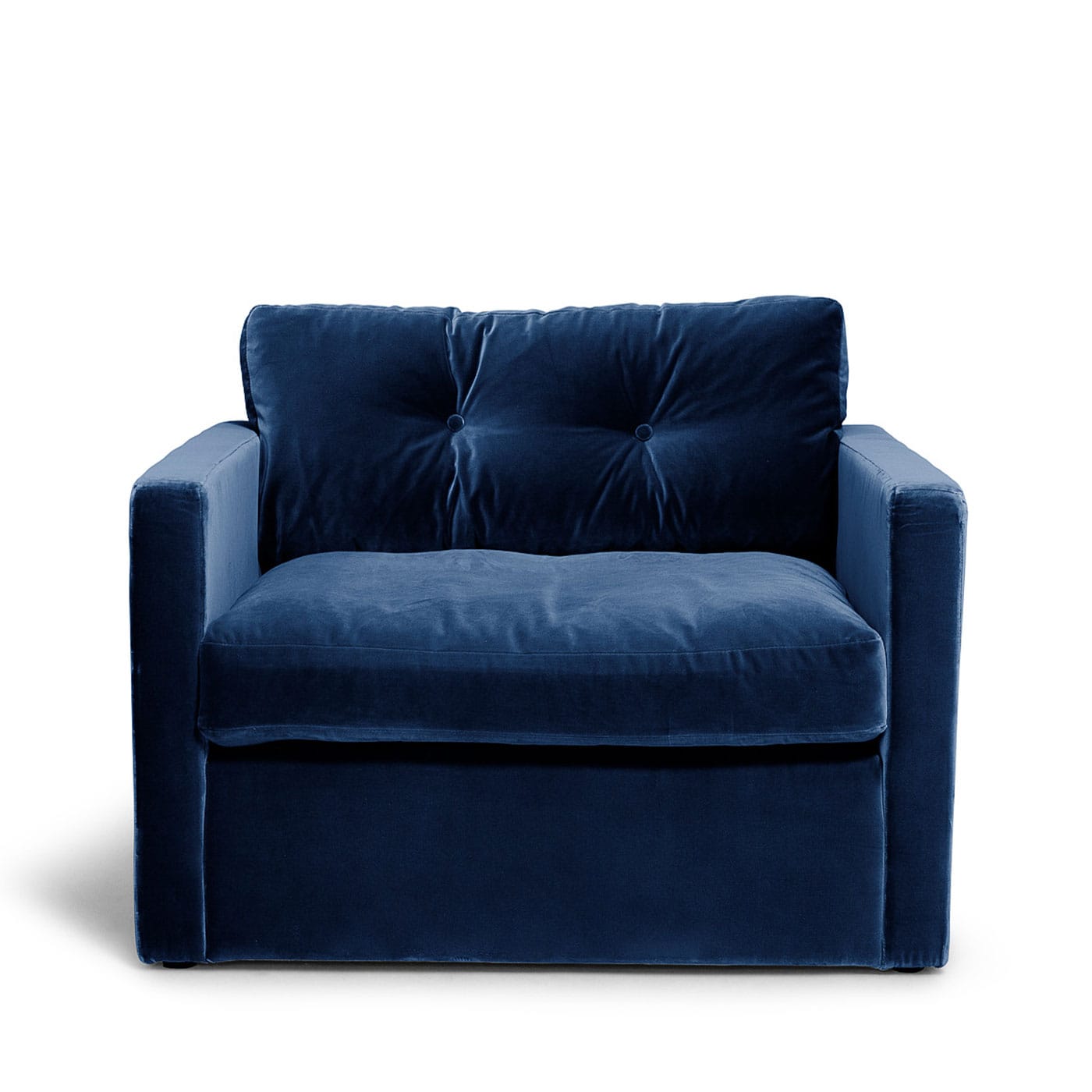 Dahlia Loveseat Deep Blue blå mörkblå sammet fåtölj rymlig stor Melimeli