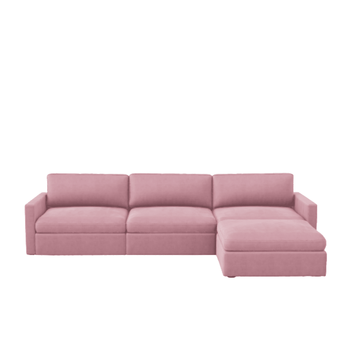 Lucie Grande 3-Sitssoffa (med fotpall) Dusty Pink. Lucie är en djup och rymlig modulsoffa i rosa sammet.