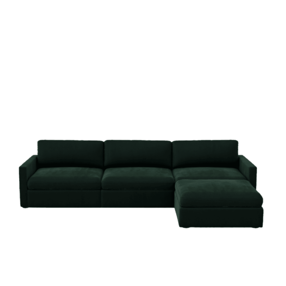 Lucie Grande 3-Sitssoffa (med fotpall) Emerald Green. Lucie är en djup och rymlig modulsoffa i mörkgrön sammet.
