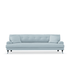 Blanca 3-Sitssoffa Baby Blue. Soffa i ljusblå chenille med mörkbetsade träben, stoppade knappar och mässinghjul.