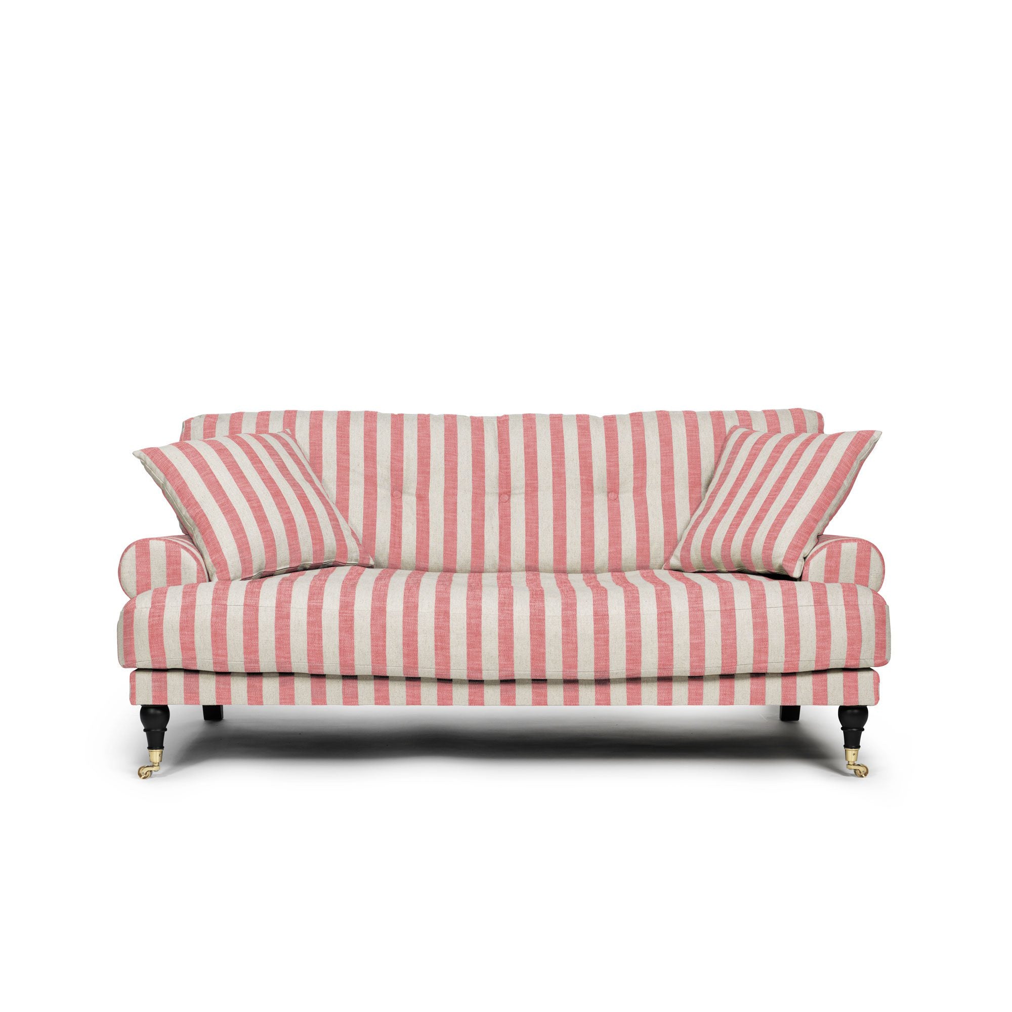 2 sits soffa med randigt tyg i linne