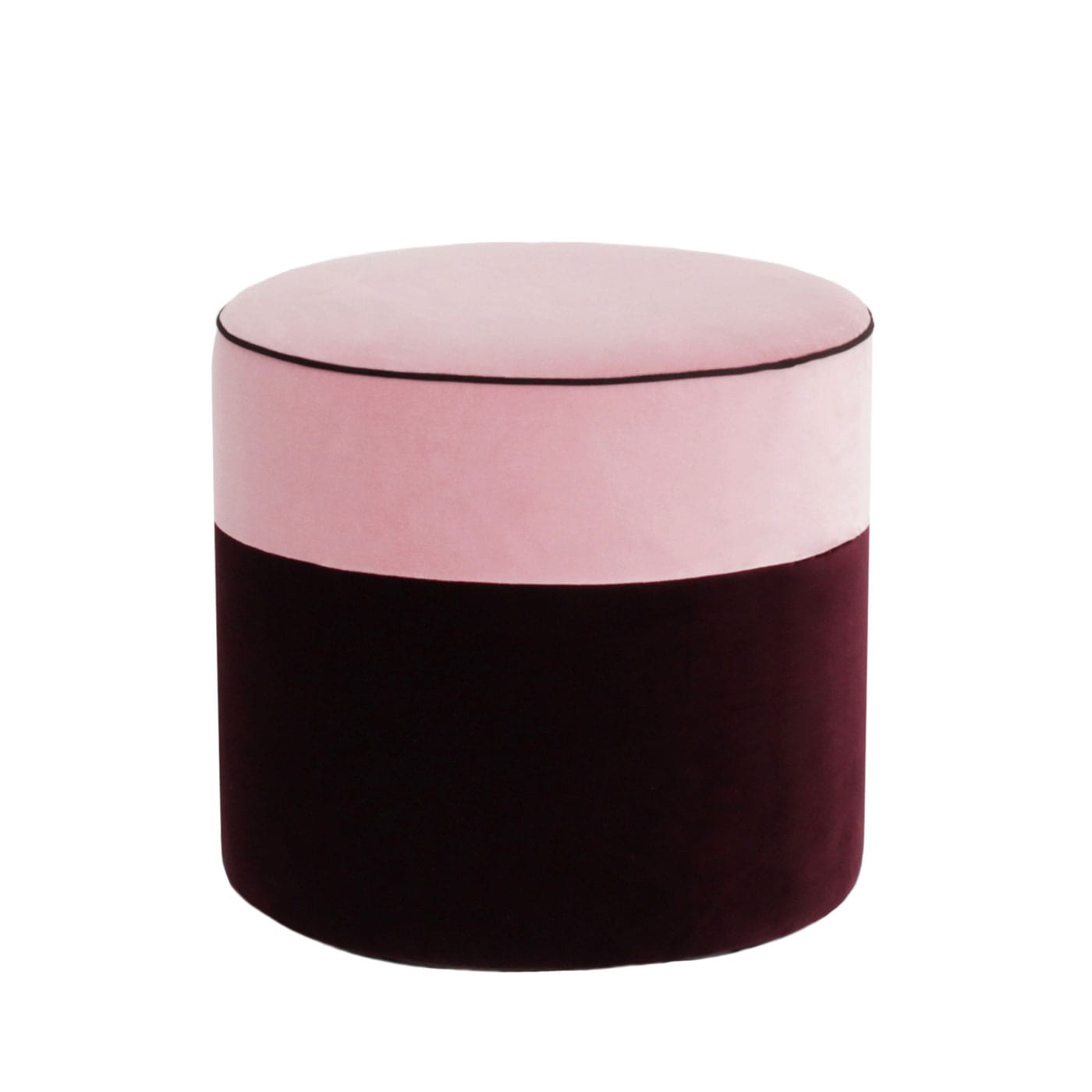 Sammetspuff i rosa och vinrött Melimeli