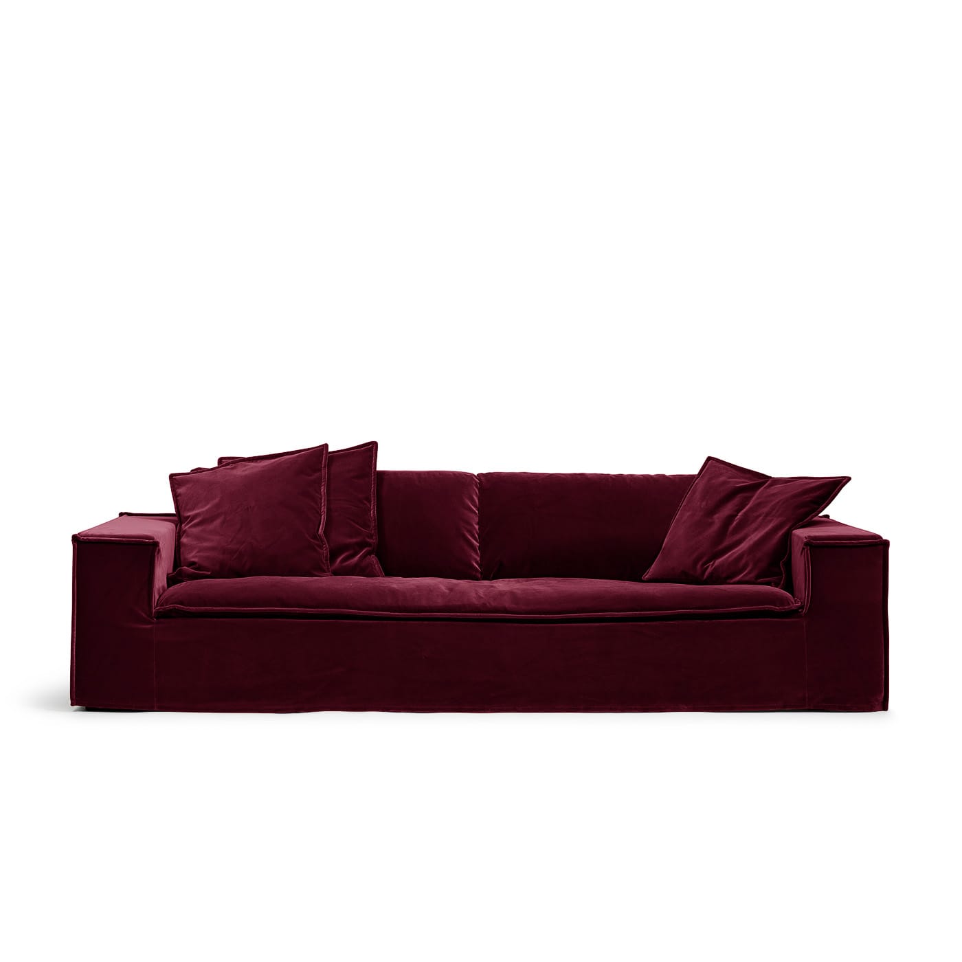 Luca Grande 3-Sitssoffa Ruby Red är en vinröd sammetsoffa från MELIMELI