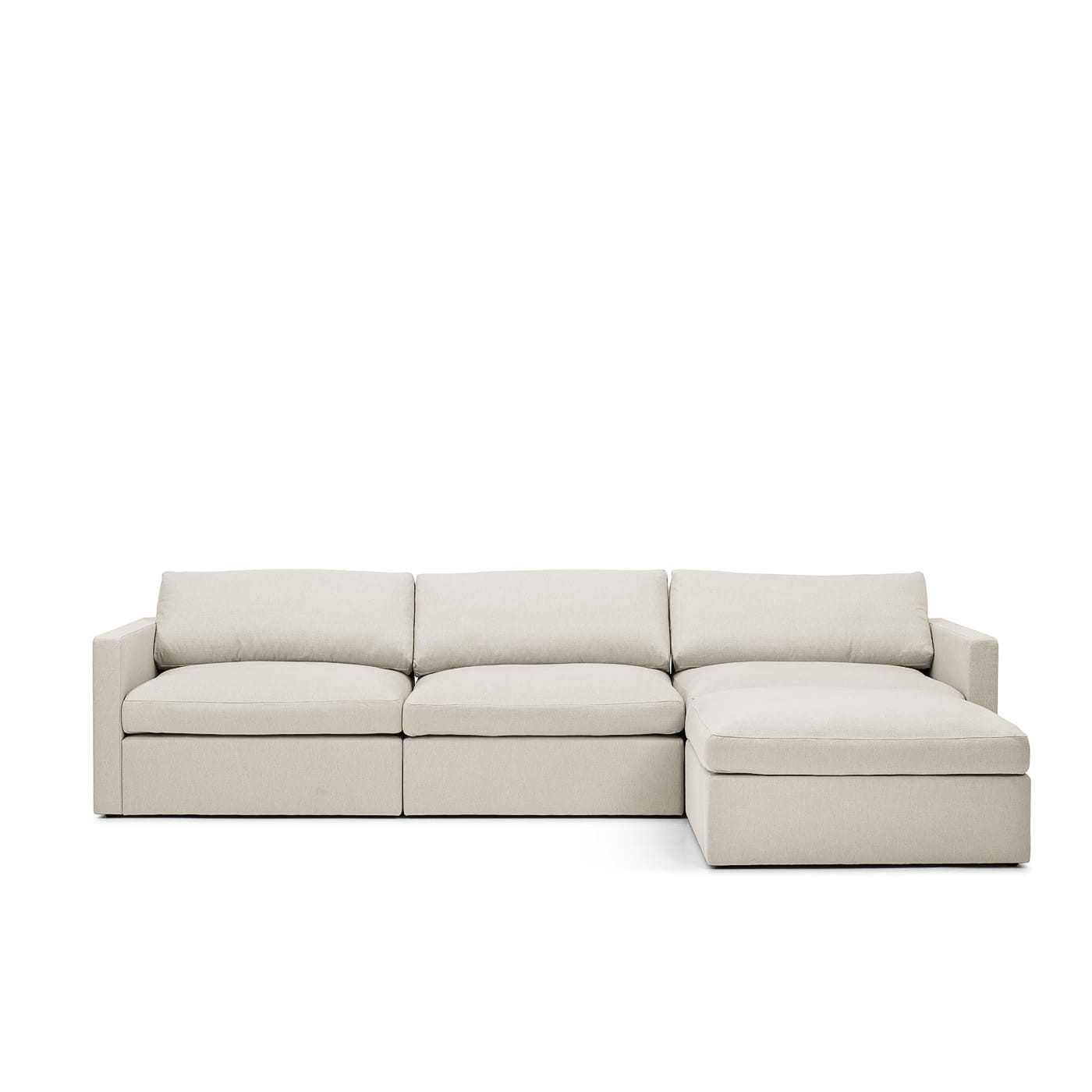 Lucie Grande 3-Sitssoffa (med fotpall) Off White är en modulsoffa i ljusgrå linne från Melimeli