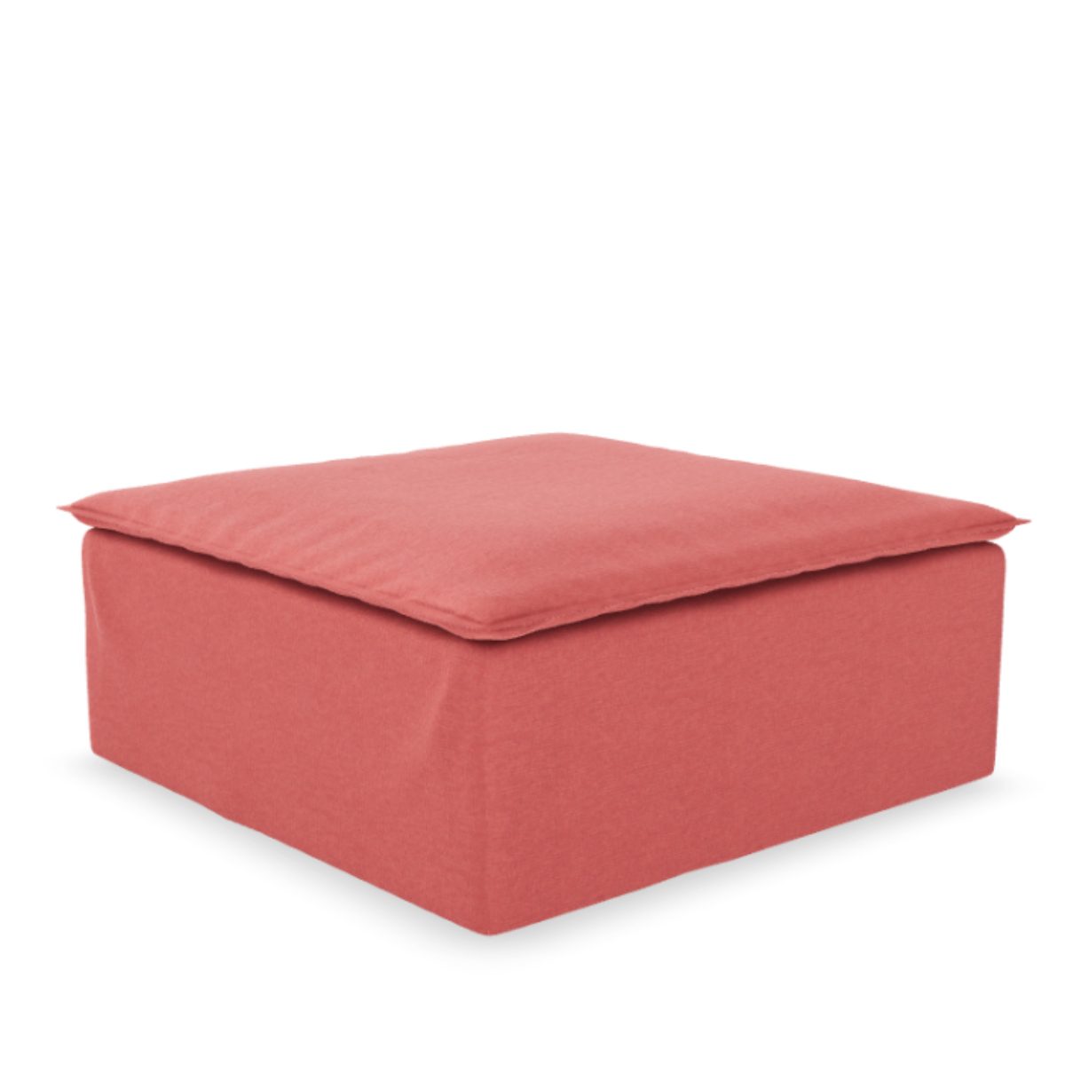 Luca Fotpall Coral. Fotpall i korallröd chenille som passar perfekt till våra soffor Luca Original och Luca Grande. Luca är en stor sittpuff som därför kan användas som divan eller schäslong till din soffa, för skapa en extra sittplats framför TV:n eller som ett bord att ställa din frukostbricka på.