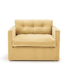 Dahlia Loveseat Creme ljusgul gul sammet fåtölj rymlig stor Melimeli